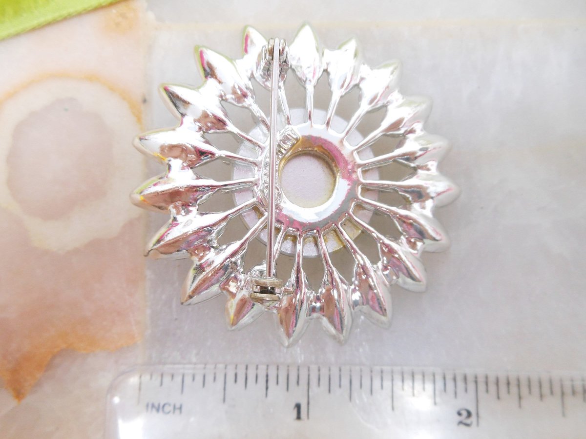 Vintage SARAH COVENTRY Flower Sunburst Pin Brooch Rhinestone Emerald Green Kathleen Designer Jewelry Gift Mid Century, VivianJoel.com