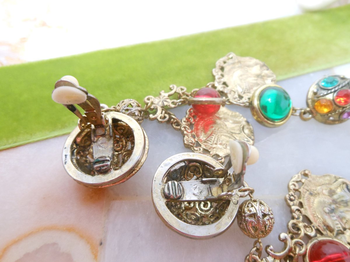 Vintage Huge Coin Moghul Earrings Clip On Drop Dangle Chandelier Chunky Fab Shoulder Duster Statement Runway Jewelry Gift, VivianJoel.com