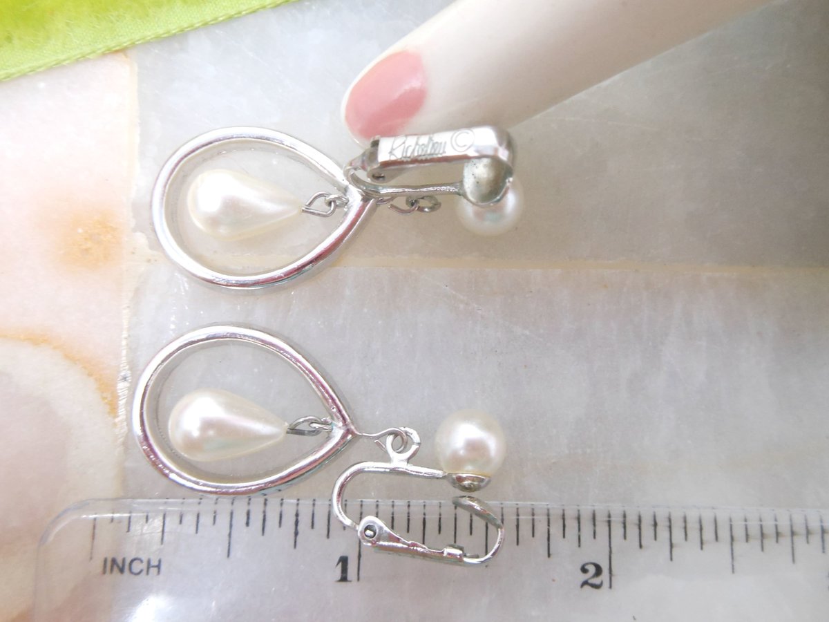 Vintage RICHELIEU Earrings Designer Rhinestone Dangle Drop Faux Pearl Art Deco Style Wedding Bride Mid Century Jewelry Gift, VivianJoel.com