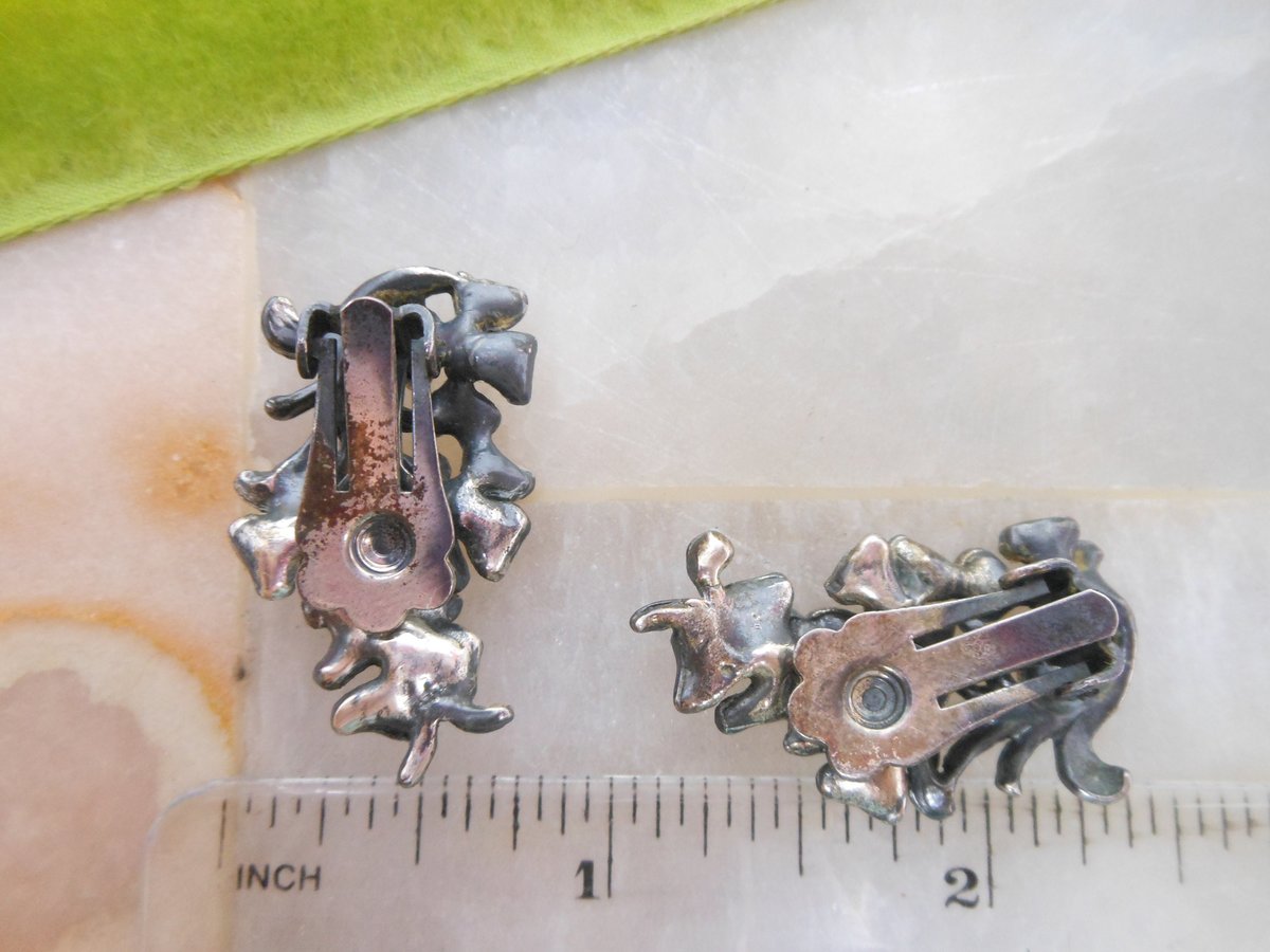 Vintage Flower Climber Earrings Clip On Silver Tone Plate Wedding Jewelry Gift Mid Century, VivianJoel.com