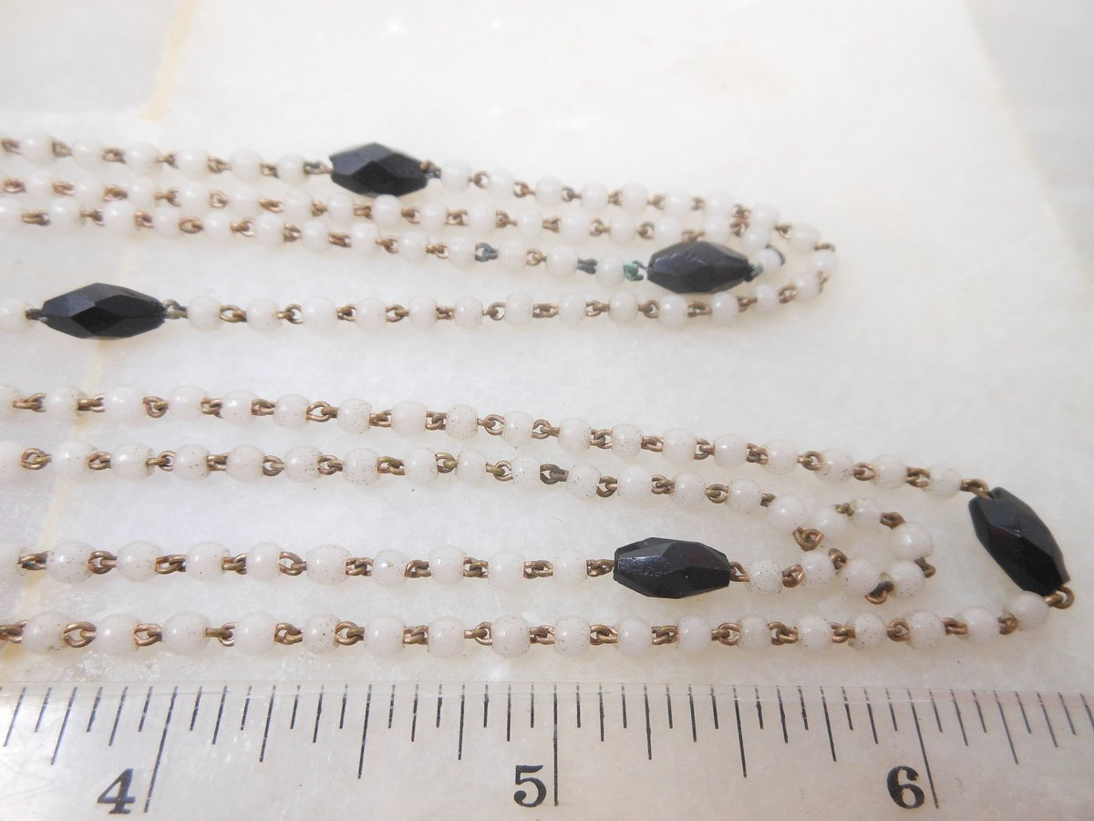 Vintage Art Deco Tiny Art Glass Bead Flapper Opera Necklace Wired Long 49" Delicate Skinny Mid Century Jewelry Gift, VivianJoel.com