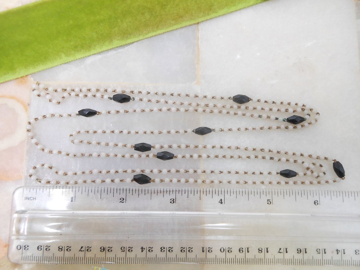 Vintage Art Deco Tiny Art Glass Bead Flapper Opera Necklace Wired Long 49" Delicate Skinny Mid Century Jewelry Gift, VivianJoel.com