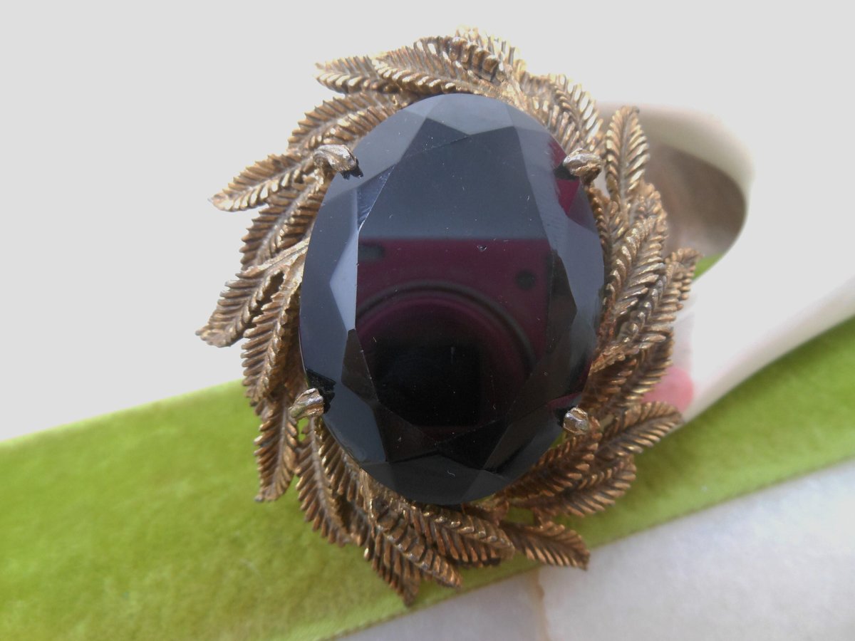 Vintage Jumbo Mourning Brooch Black Glass Pin Large Ornate Setting Mid Century Regency Victorian Revival Goth Jewelry Gift, VivianJoel.com