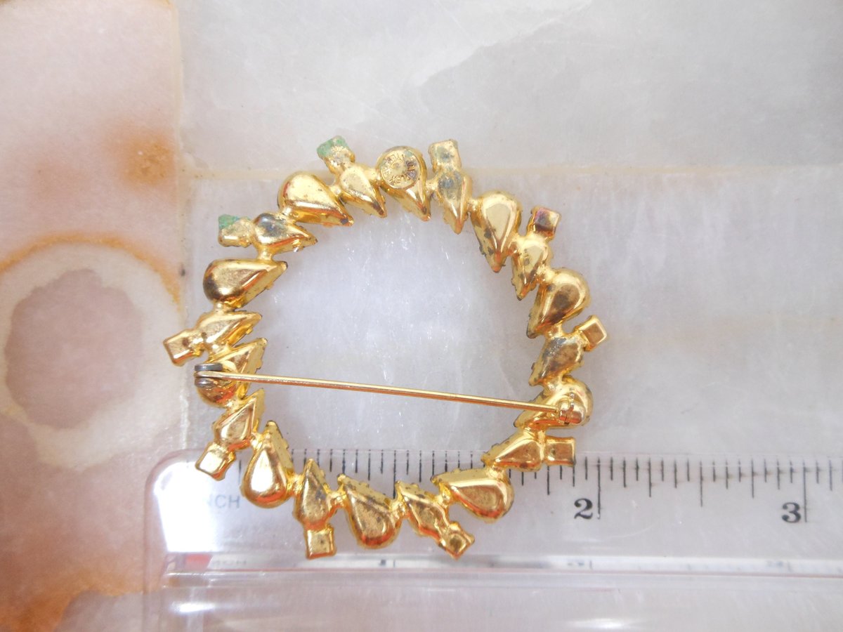 Vintage JAY FLEX STERLING Silver Brooch Wreath Circle Pin Crystal Rhinestone 925 Designer Mid Century Jewelry Gift, VivianJoel.com
