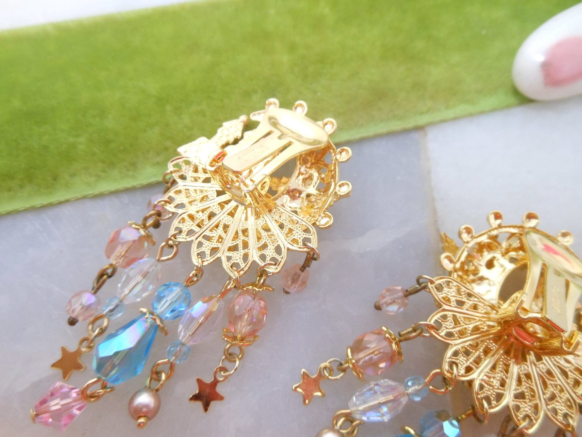 Vintage KIRKS FOLLY Earrings Designer Undersea Castle Crystal Dangle Drop Enamel Runway Jewelry Gift, VivianJoel.com