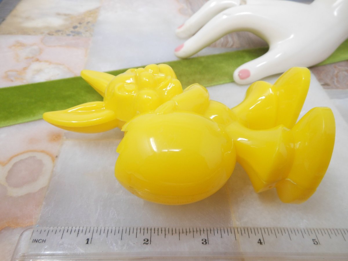 Vintage Rabbit Bunny Easter Candy Container Holder Hard Plastic Yellow NOS Kitschy Cute Mid Century, VivianJoel.com