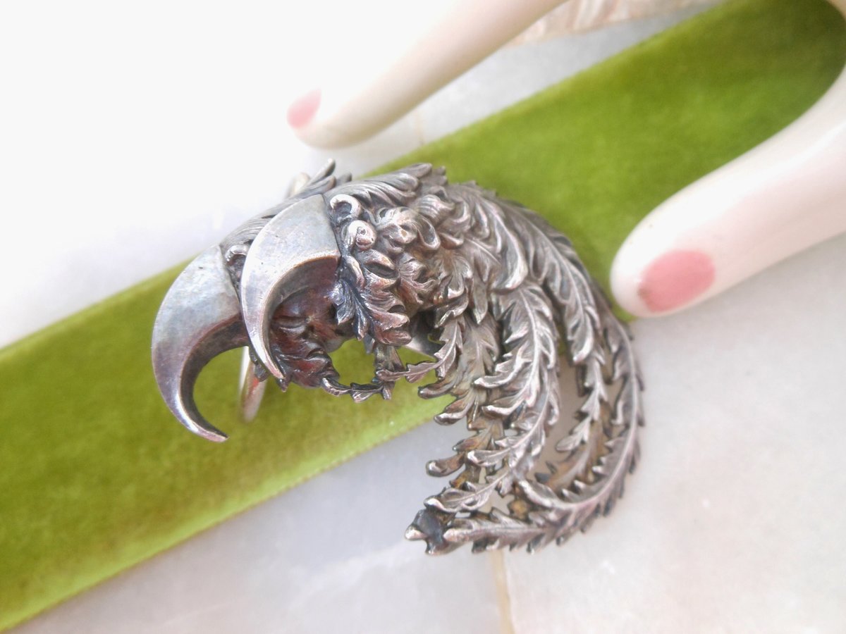 Vintage Eagle SILVER Dress Scarf Clip Fine Detail Enhancer Bird Crow Figural Accessory Mid Century Jewelry Gift, VivianJoel.com