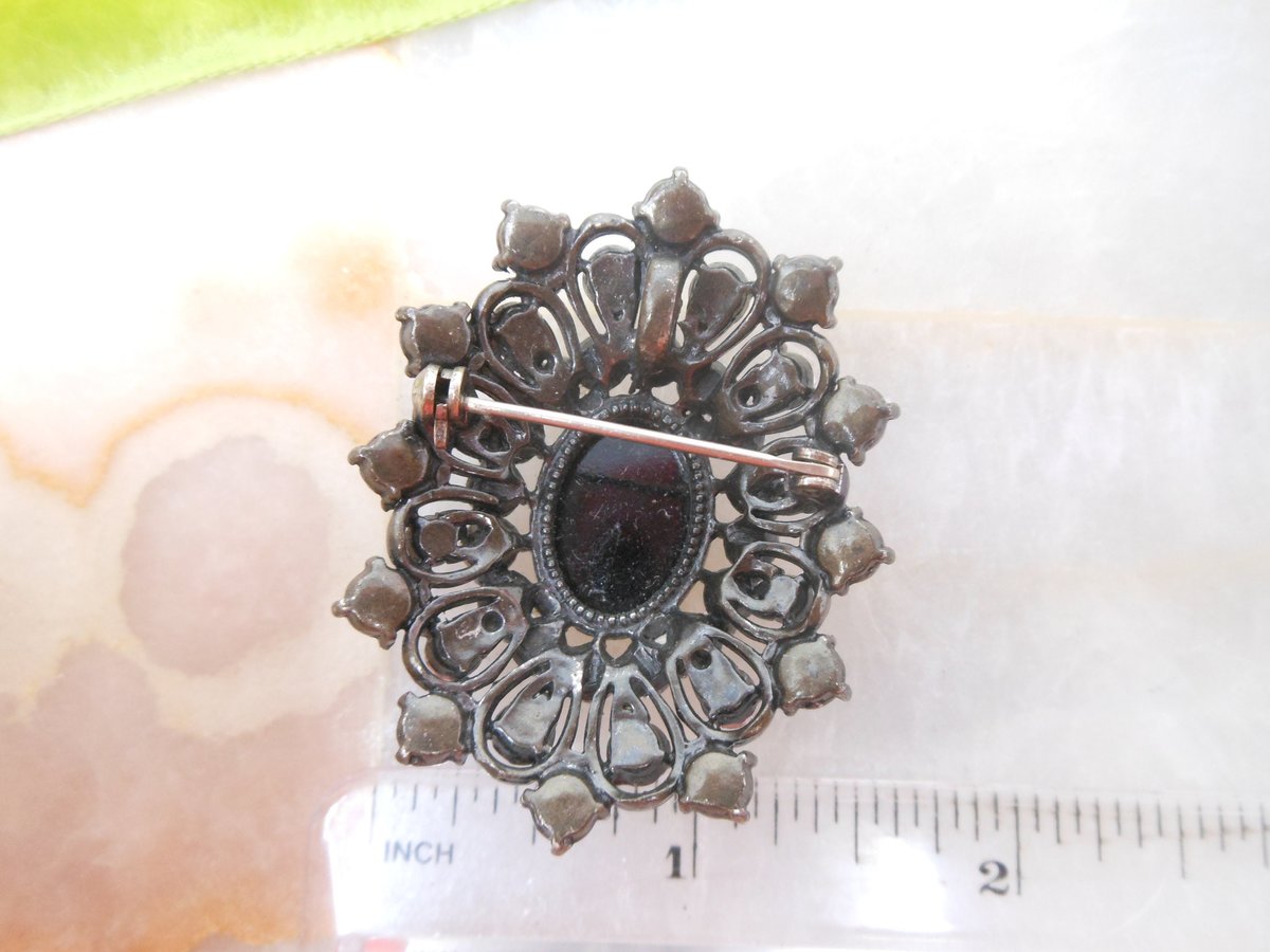 Vintage Black Cameo Brooch Warrior Pendant Carved Glass Pin Goth Mourning Victorian Regency Revival Mid Century Jewelry,  VivianJoel.com