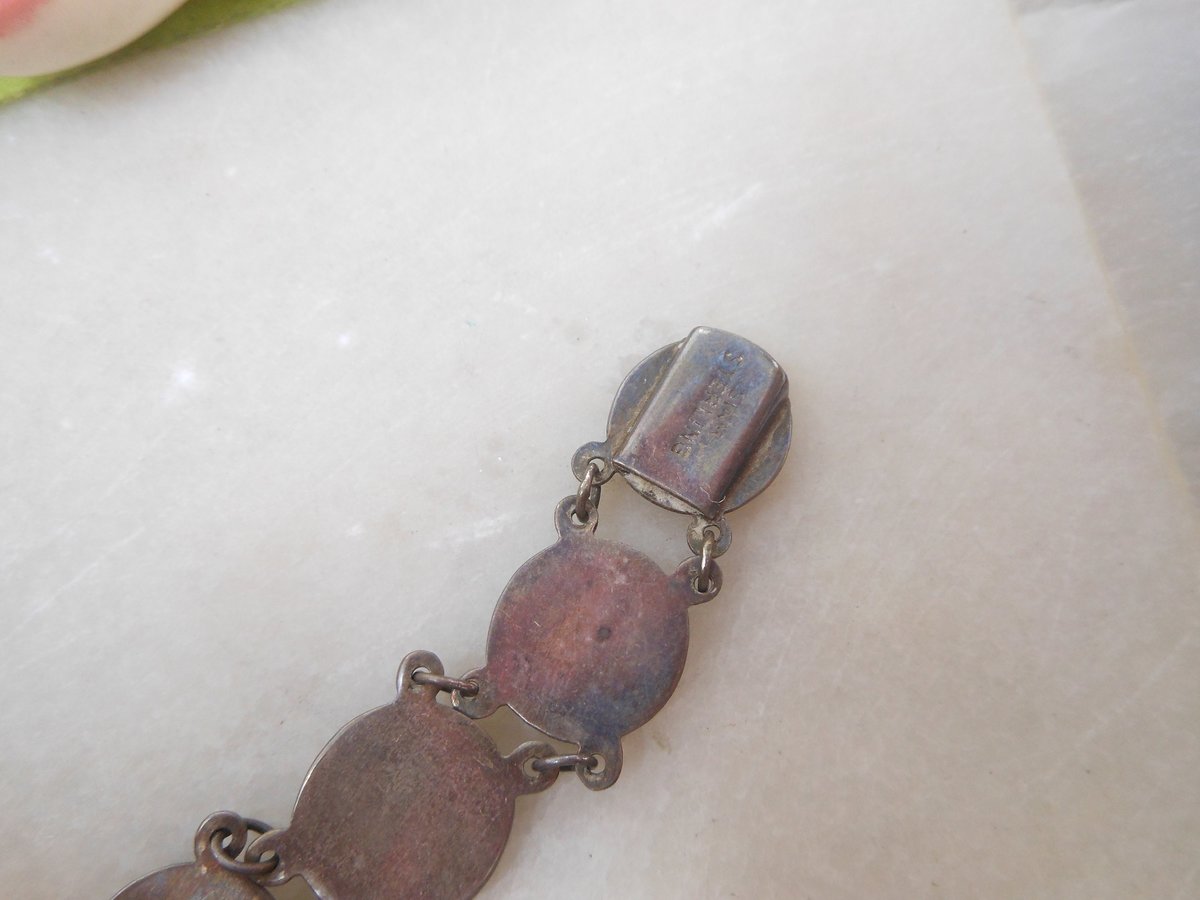 Vintage STERLING SILVER Siam Bracelet Niello Goddess Dancer Enamel 925 Mid Century Jewelry Gift, VivianJoel.com