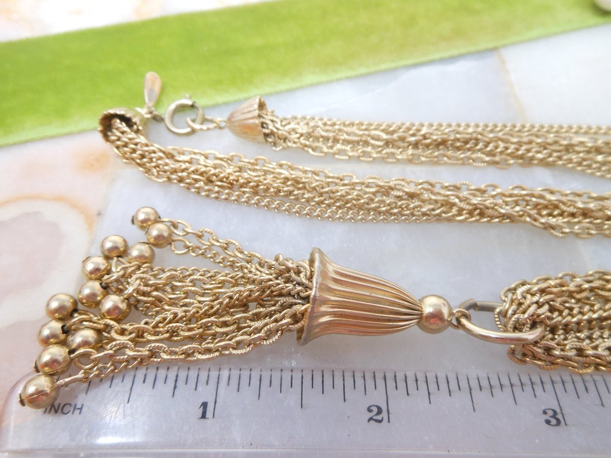 Vintage MARVELLA Pendant Necklace Fringe Chain Tassel Multi Strand Swingy Designer Mid Century Jewelry Gift, VivianJoel.com