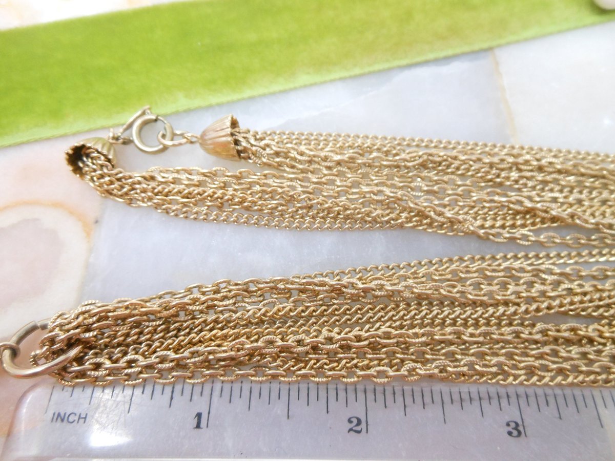 Vintage MARVELLA Pendant Necklace Fringe Chain Tassel Multi Strand Swingy Designer Mid Century Jewelry Gift, VivianJoel.com