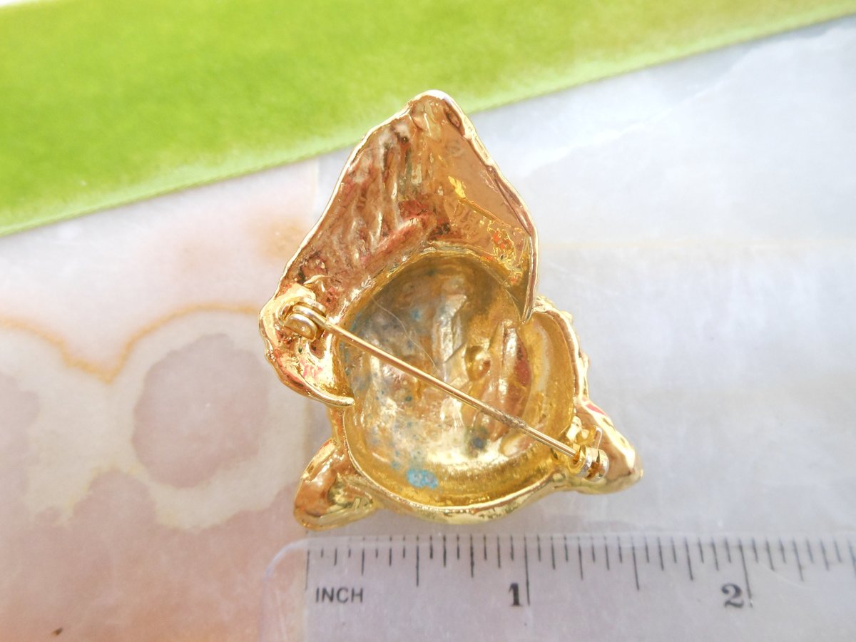 Vintage Leopard Tiger Cat Pin Brooch Rhinestone Green Enamel Figural Mid Century Jewelry, VivianJoel.com