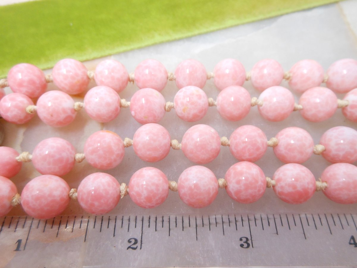 Vintage Pink Art Glass Bead Necklace Two Strand Mottled Peking Jewelry Gift Mid Century, VivianJoel.com