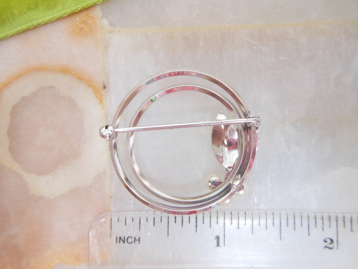 Vintage KREMENTZ Pearl Brooch Wreath Circle Pin Petite White Gold Overlay Mid Century Designer Minimalist Jewelry Gift, VivianJoel.com