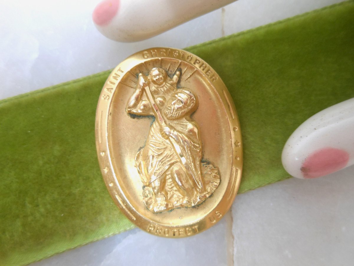 Vintage THEDA Gold Fill Pendant Medallion Saint Christopher GF Religious Catholic Medal Designer Mid Century Jewelry Gift, VivianJoel.com