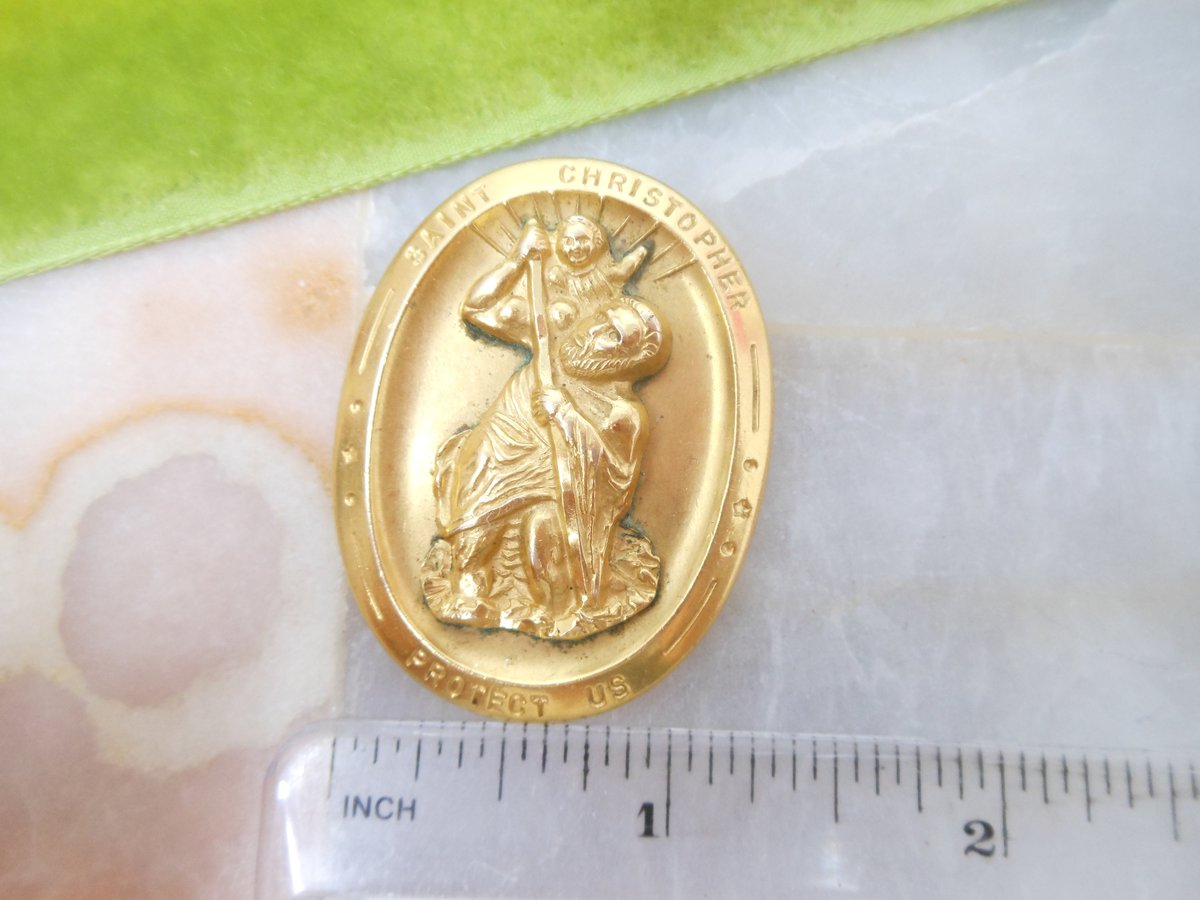 Vintage THEDA Gold Fill Pendant Medallion Saint Christopher GF Religious Catholic Medal Designer Mid Century Jewelry Gift, VivianJoel.com