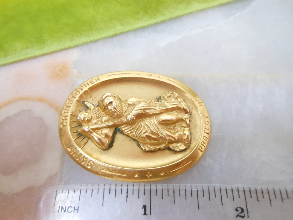 Vintage THEDA Gold Fill Pendant Medallion Saint Christopher GF Religious Catholic Medal Designer Mid Century Jewelry Gift, VivianJoel.com