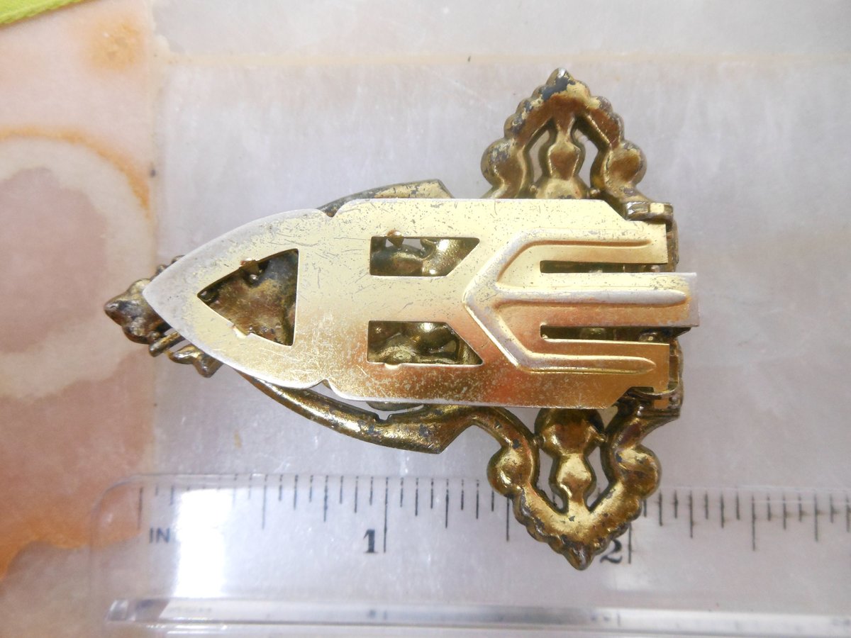 Vintage Art Deco Ornate Fur Dress Clip Brooch Blue Milk Glass Coral Bead Pot Metal Mid Century Jewelry, VivianJoel.com