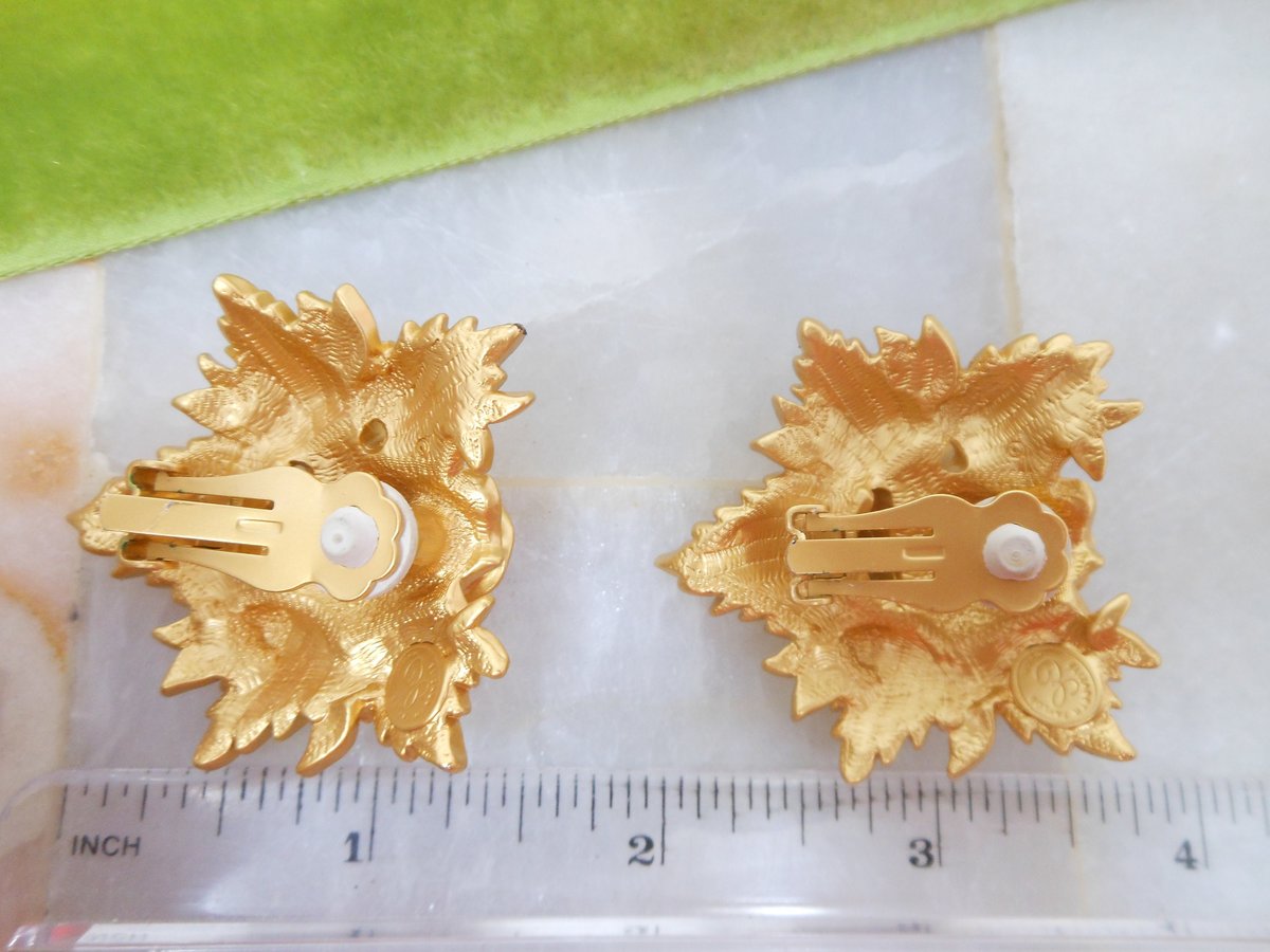 Vintage ELIZABETH TAYLOR Earrings Designer Passion Flower Rose Clear Crystal Clip On Rhinestone Statement Runway Jewelry, VivianJoel.com