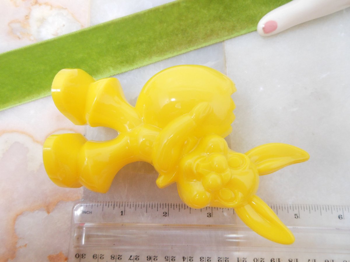 Vintage Rabbit Bunny Easter Candy Container Holder Hard Plastic Yellow NOS Kitschy Cute Mid Century, VivianJoel.com