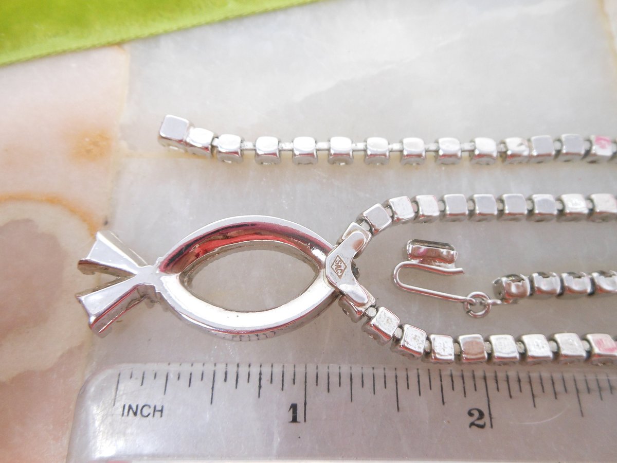 Vintage SARAH COVENTRY Designer Glam Rhinestone Pendant Necklace Clear Crystal Jewelry Gift Mid Century,  VivianJoel.com