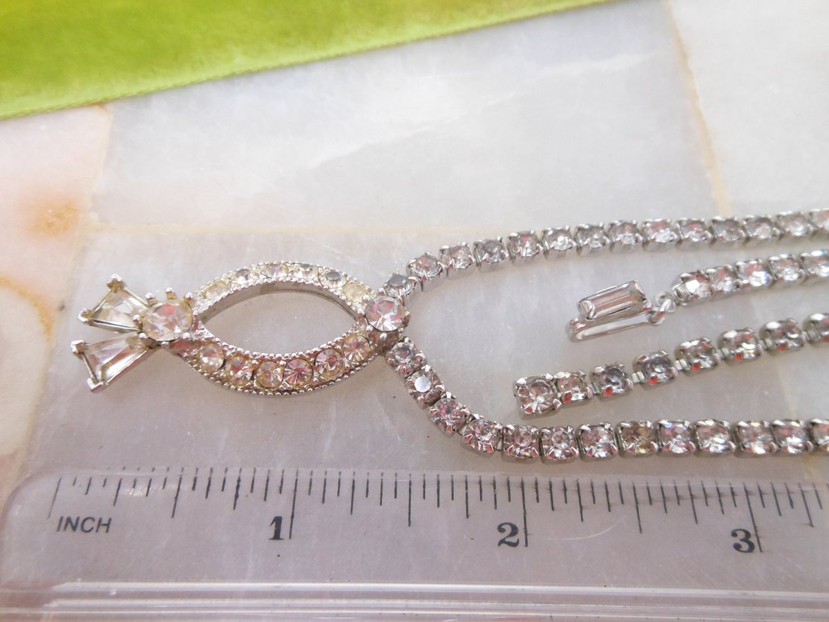 Vintage SARAH COVENTRY Designer Glam Rhinestone Pendant Necklace Clear Crystal Jewelry Gift Mid Century,  VivianJoel.com