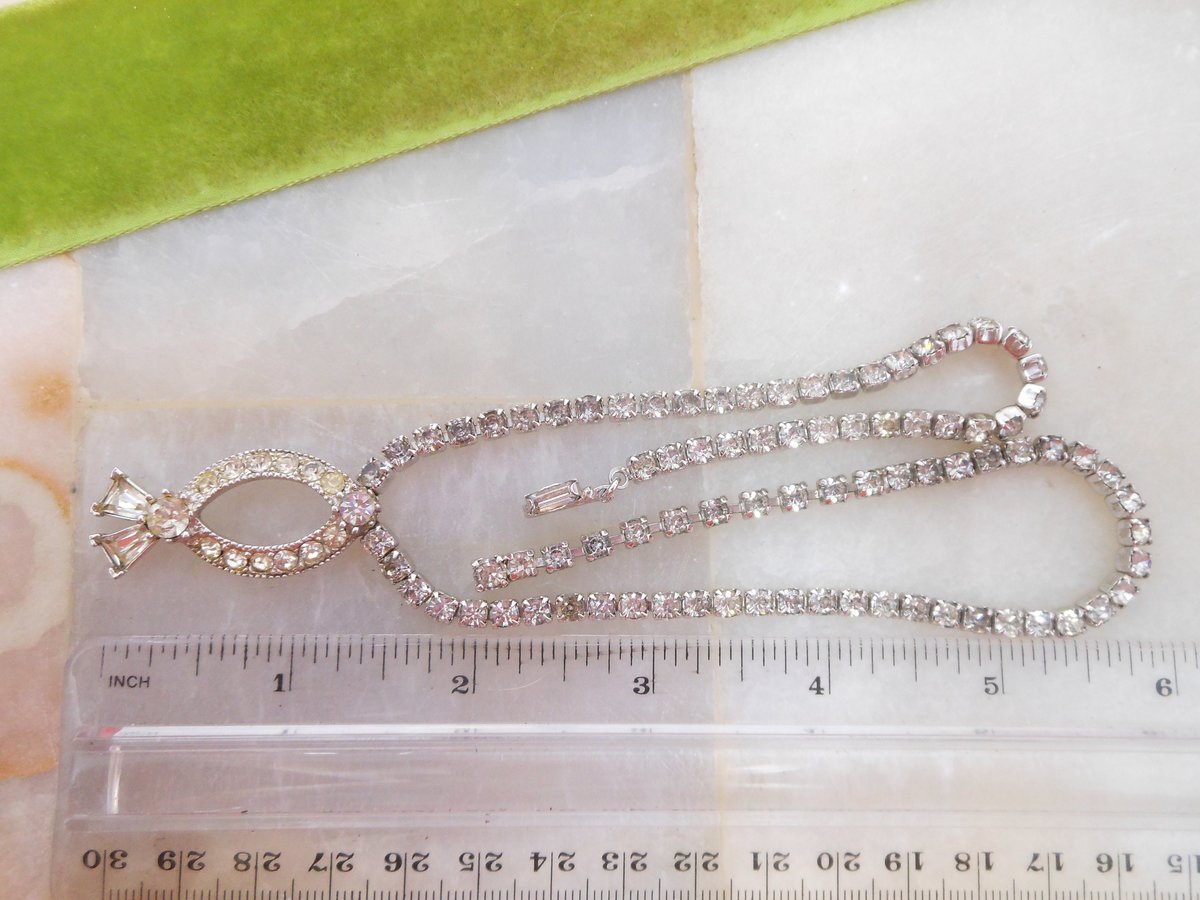 Vintage SARAH COVENTRY Designer Glam Rhinestone Pendant Necklace Clear Crystal Jewelry Gift Mid Century,  VivianJoel.com