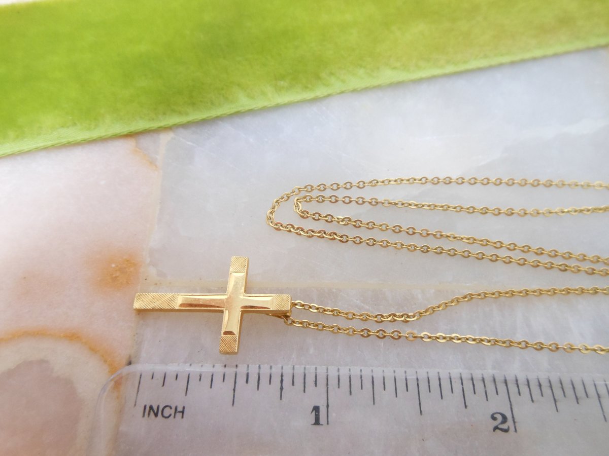 Vintage Cross Pendant Gold Fill Necklace Petite Religious Charm Cross Designer GF Minimalist Mid Century Jewelry Gift, VivianJoel.com