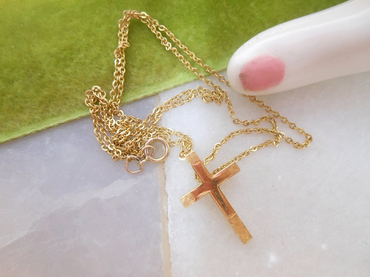 Vintage Cross Pendant Gold Fill Necklace Petite Religious Charm Cross Designer GF Minimalist Mid Century Jewelry Gift, VivianJoel.com