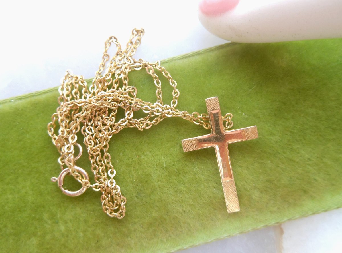 Vintage Cross Pendant Gold Fill Necklace Petite Religious Charm Cross Designer GF Minimalist Mid Century Jewelry Gift, VivianJoel.com