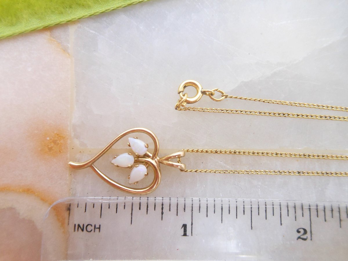 Vintage Opal Gold Fill Heart Pendant Necklace Petite Minimalist GF October Birthday Designer Mid Century Jewelry Gift, VivianJoel.com