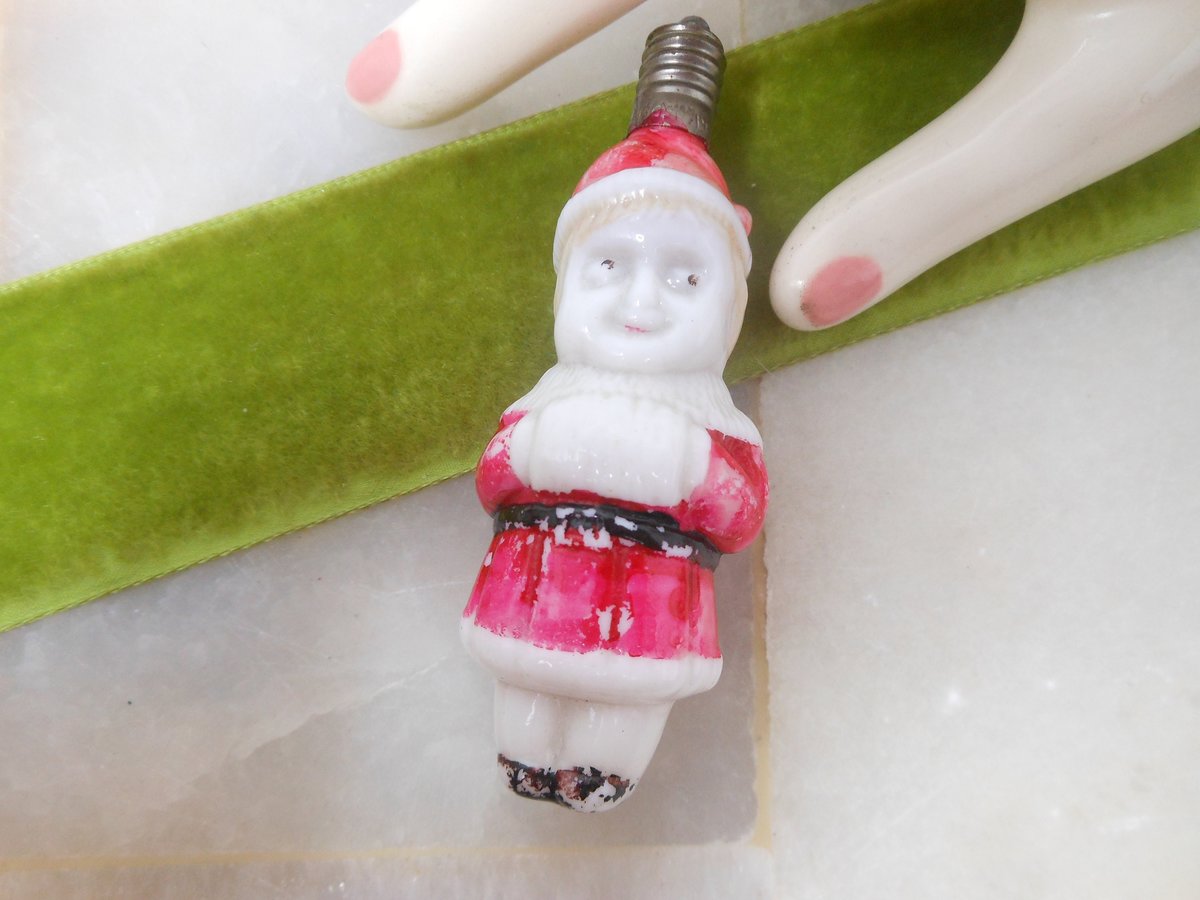 Vintage Milk Glass Figural JAPAN Christmas Tree Bulb Ornament Kitschy Cute Antique *Non Working*  Mid Century, VivianJoel.com