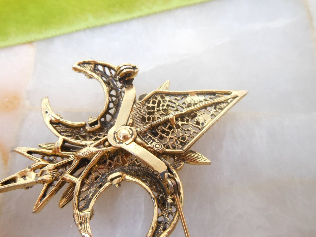 Vintage ART Designer Signed Brooch Fleur De Lis Pin Enamel Flower Faux Pearl Regency Revival Jewelry Mid Century Gift, VivianJoel.com