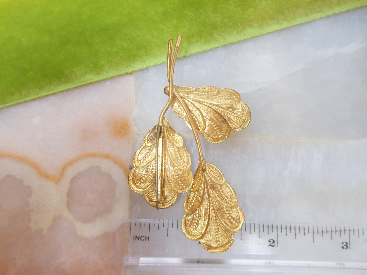 Vintage AUSTRIA Flower Brooch Leaf Pin Aurora Borealis Rhinestone Enamel Bouquet Mid Century Jewelry Gift, VivianJoel.com