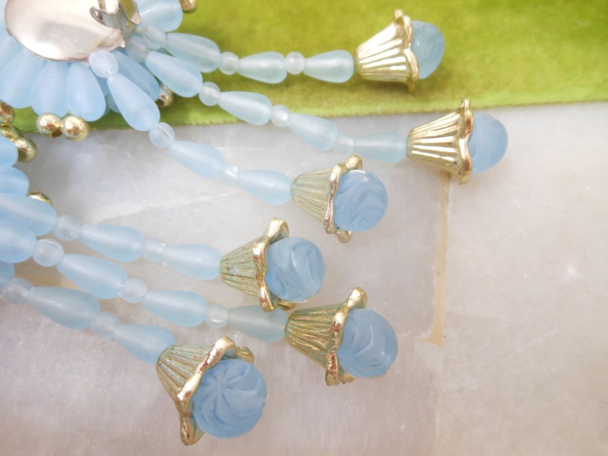 Vintage Huge Blue Earrings Dangle Drop Plastic Bead Shoulder Duster Jumbo 80s Jewelry Gift Mid Century, VivianJoel.com