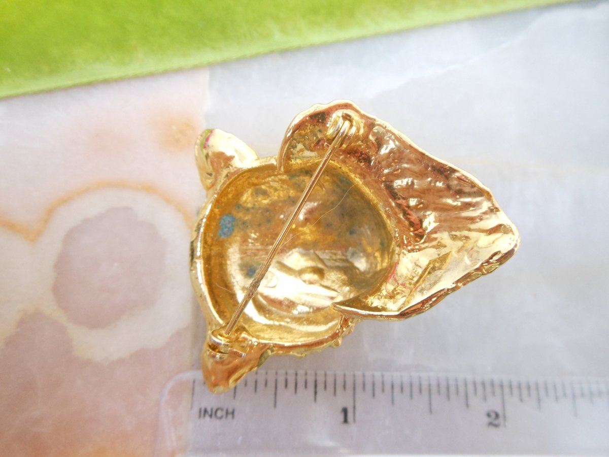 Vintage Leopard Tiger Cat Pin Brooch Rhinestone Green Enamel Figural Mid Century Jewelry, VivianJoel.com