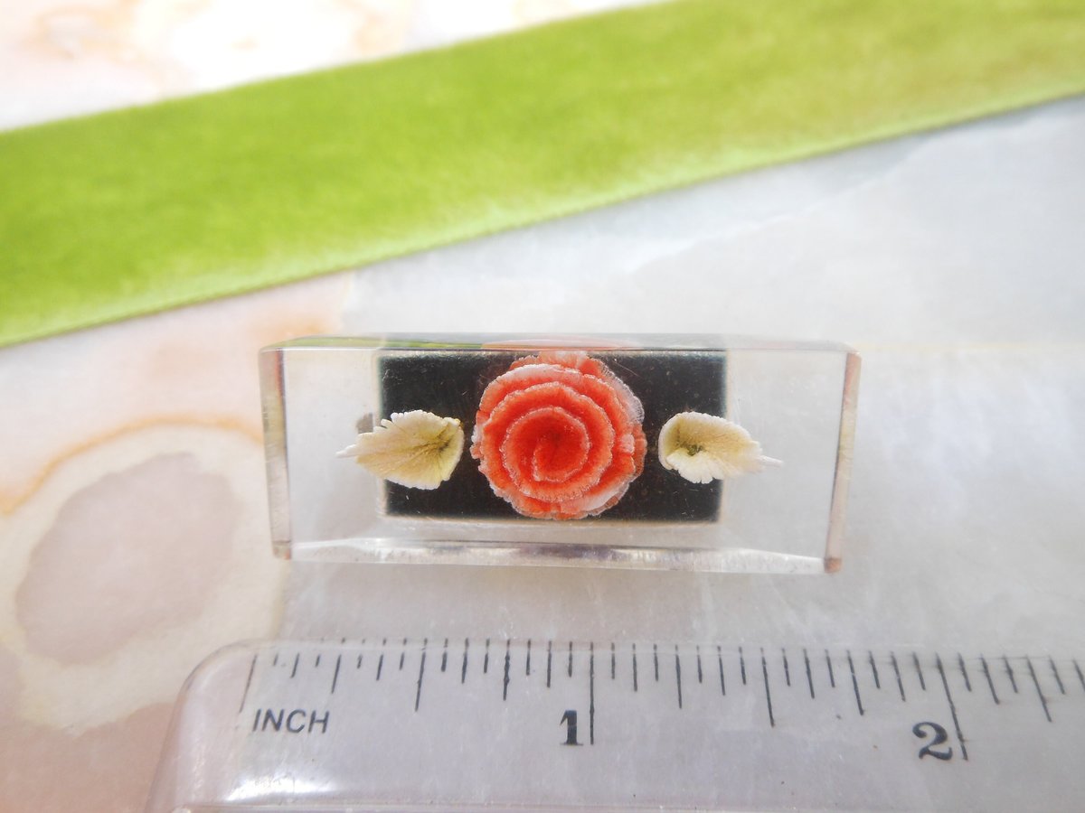 Vintage Orange Rose Brooch Lucite Flower Pin Reverse Carved Mid Century Plastic Resin Jewelry Gift, VivianJoel.com
