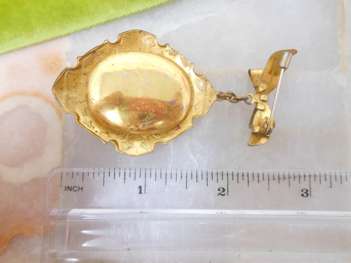 Vintage Flower Locket Brooch Photo Charm Pin Enamel Guilloche Pendant Fob Bow Victorian Revival Mid Century Jewelry Gift, VivianJoel.com