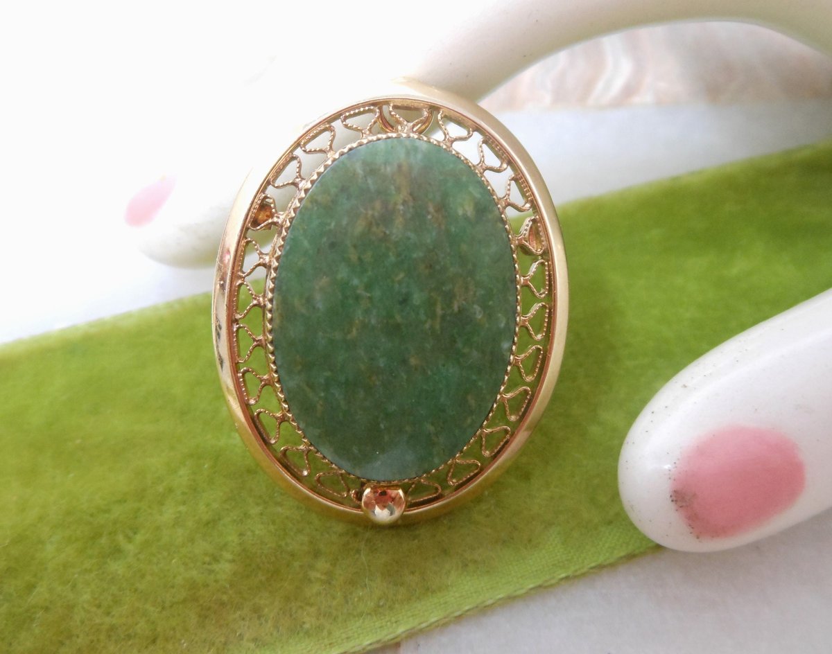 Vintage Jade Gold Fill Designer Pin Brooch Pendant GF Filigree SARAH COVENTRY Jewelry Gift Mid Century, VivianJoel.com