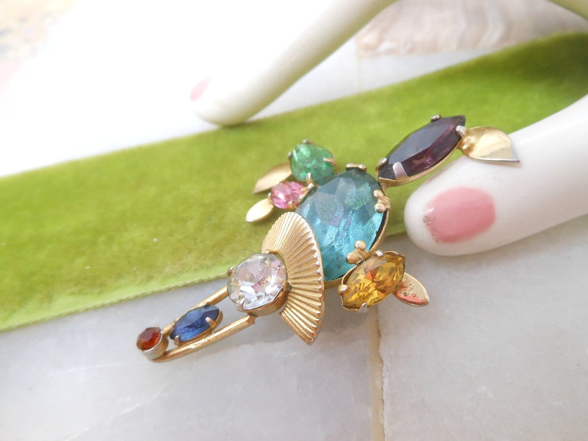 Vintage CORO Clown Brooch Crystal Rhinestone Pin Fruit Salad Circus Figural Designer Mid Century Jewelry Gift, VivianJoel.com