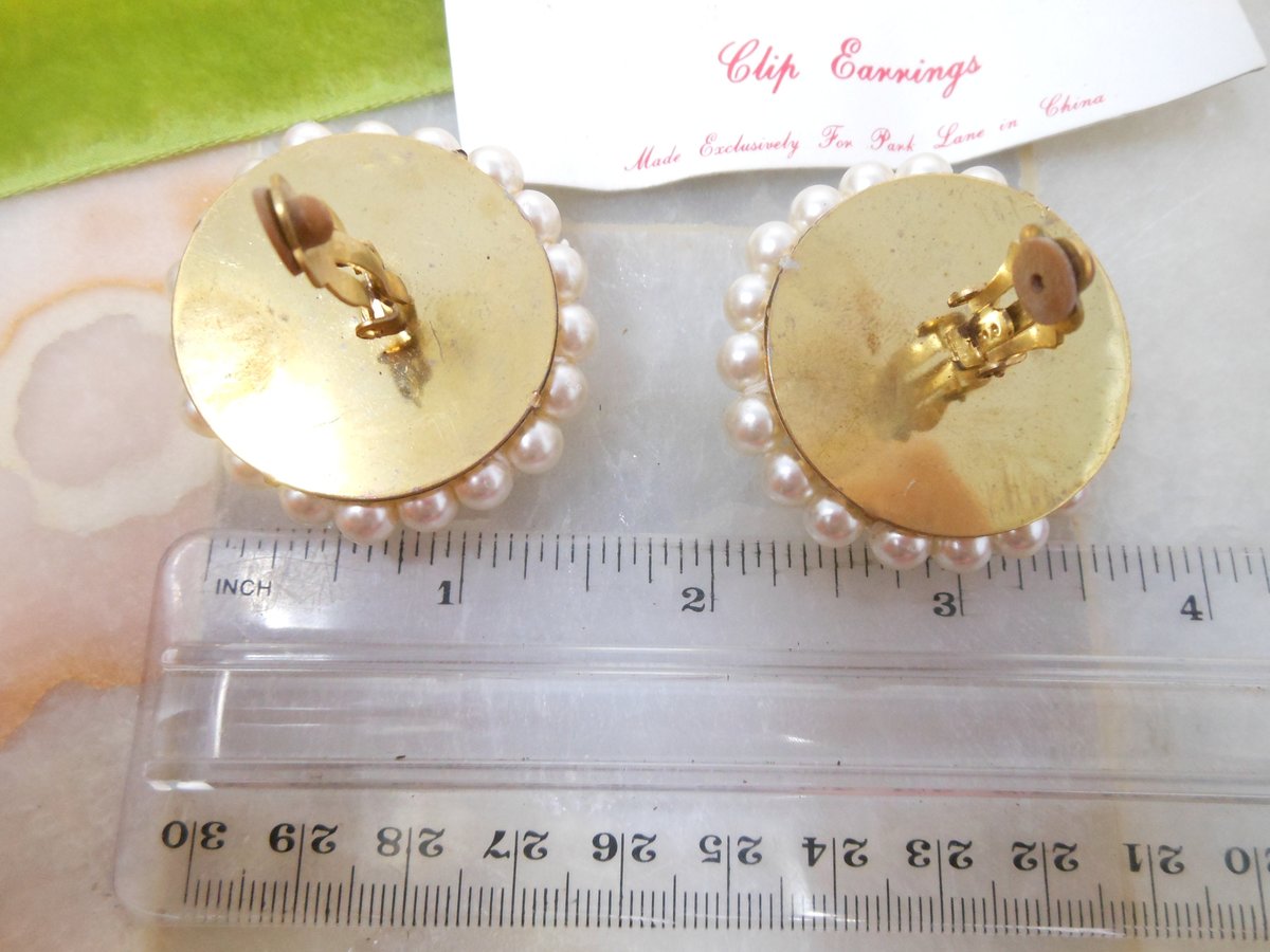 Vintage PARK LANE Jumbo Earrings Faux Pearl Bead Cluster Gold Tone Clip On Designer Mid Century Jewelry Gift, VivianJoel.com