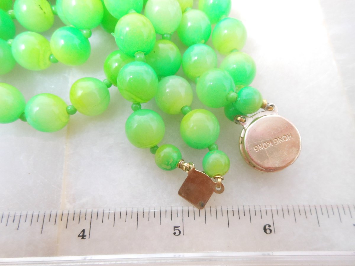 Vintage HONG KONG Ombre Green Necklace Double Strand Bead Plastic Lucite Jewelry Mid Century Jewelry Gift,  VivianJoel.com