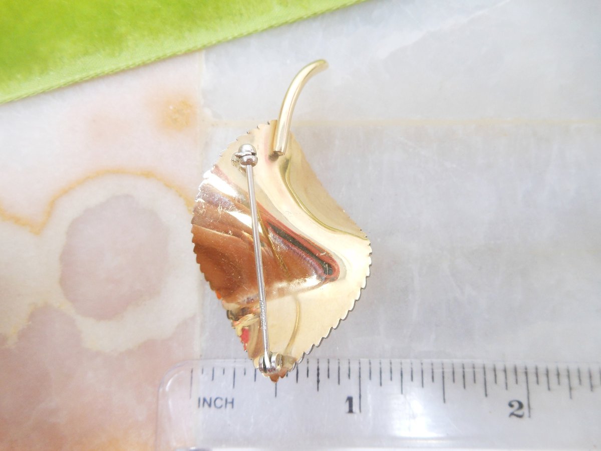 Vintage KREMENTZ Pearl Brooch Leaf Designer Pin Gold Overlay Delicate Minimalist Designer Jewelry Mid Century, VivianJoel.com