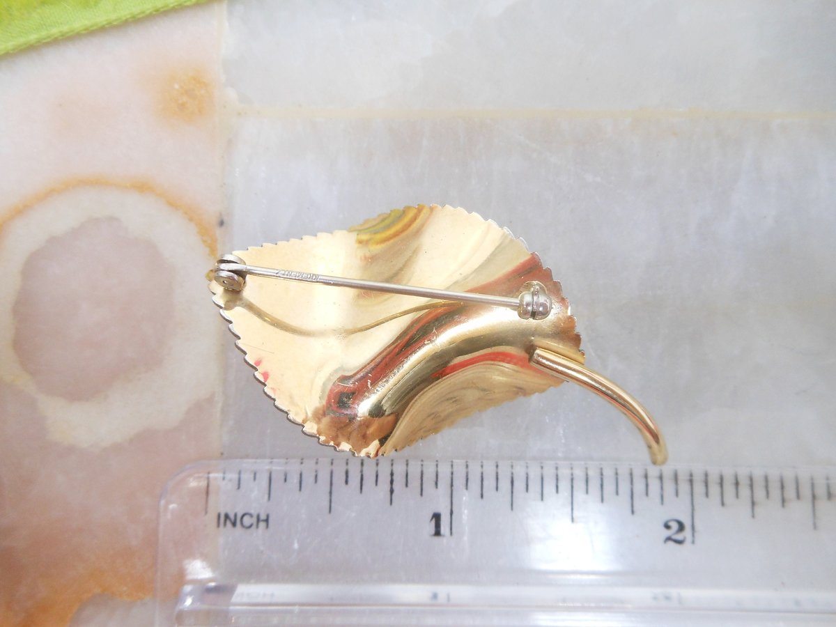 Vintage KREMENTZ Pearl Brooch Leaf Designer Pin Gold Overlay Delicate Minimalist Designer Jewelry Mid Century, VivianJoel.com