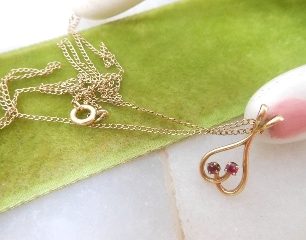 Vintage Ruby Red  Gold Fill Pendant Necklace Petite Minimalist GF Crystal July Birthday Designer Mid Century Jewelry Gift, VivianJoel.com