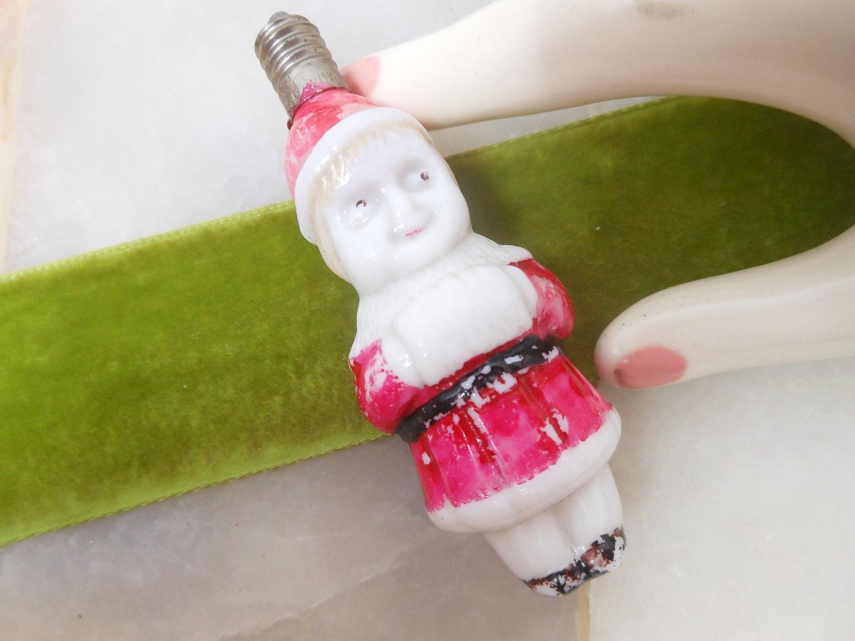 Vintage Milk Glass Figural JAPAN Christmas Tree Bulb Ornament Kitschy Cute Antique *Non Working*  Mid Century, VivianJoel.com