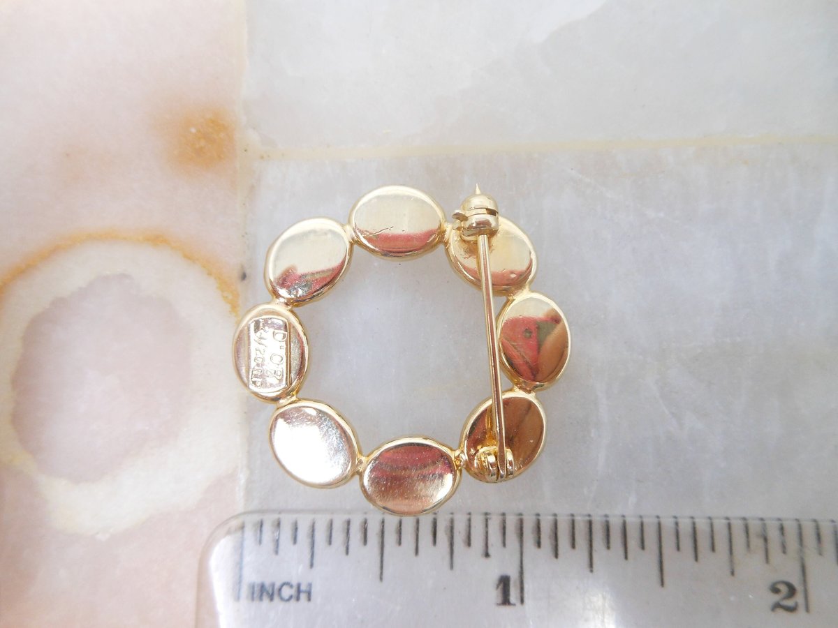 Vintage D'OR Scarab Brooch Gemstone Pin GF Gold Fill Circle Wreath Egyptian Revival Beetle Designer Jewelry Mid Century Gift, VivianJoel.com