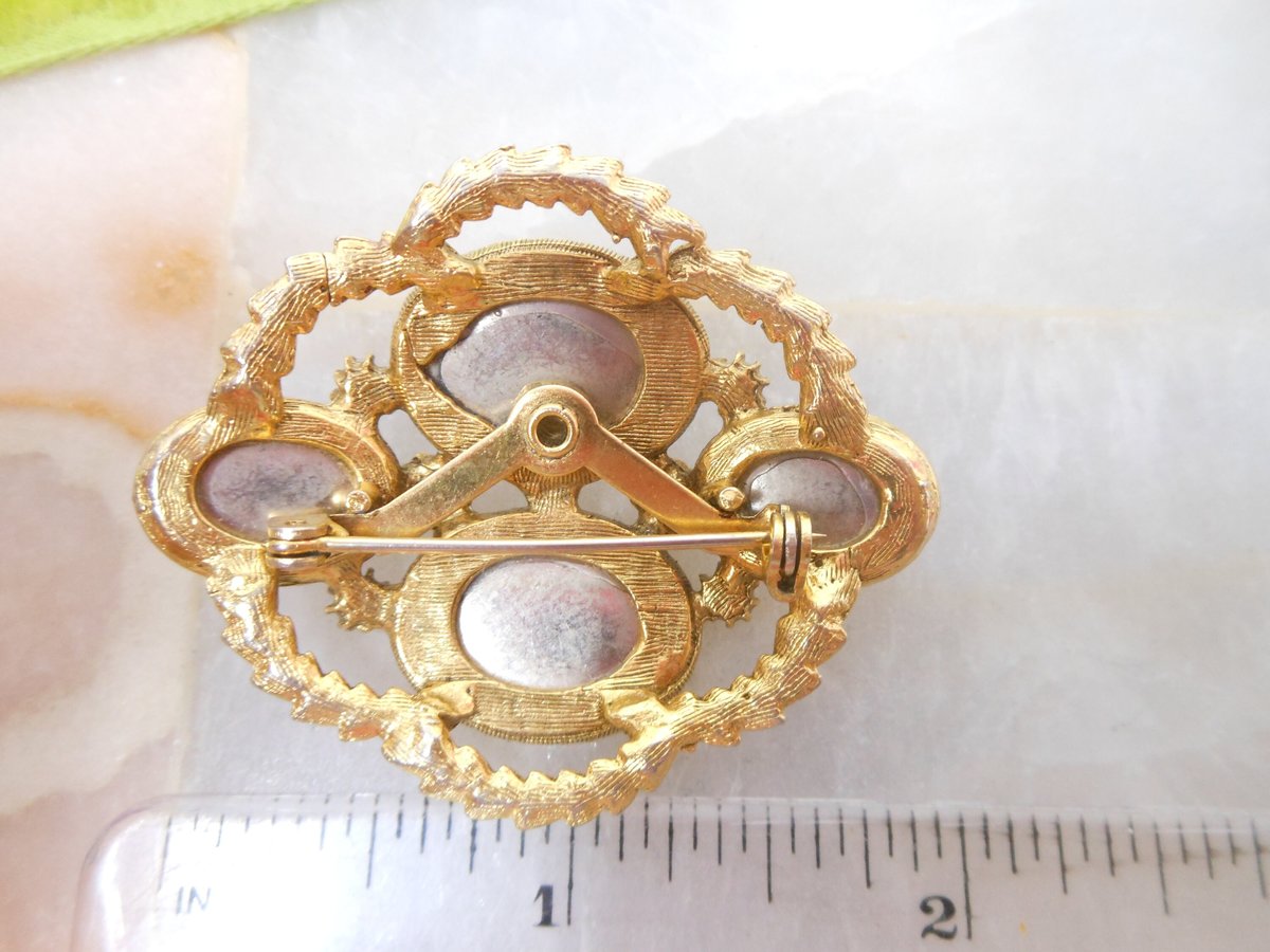 Vintage Victorian Revival Mourning Brooch Black Gold Plate Pin Jewelry Gift Mid Century, VivianJoel.com