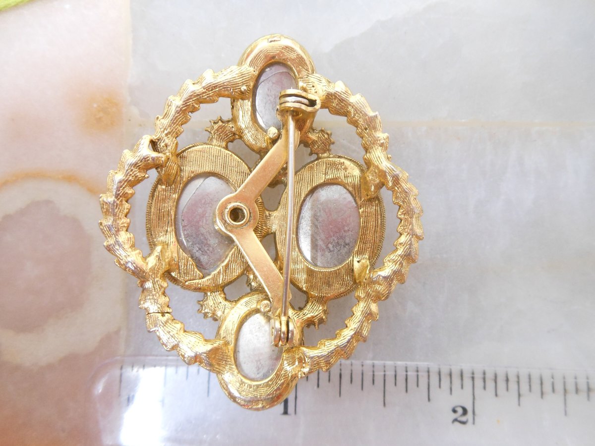 Vintage Victorian Revival Mourning Brooch Black Gold Plate Pin Jewelry Gift Mid Century, VivianJoel.com