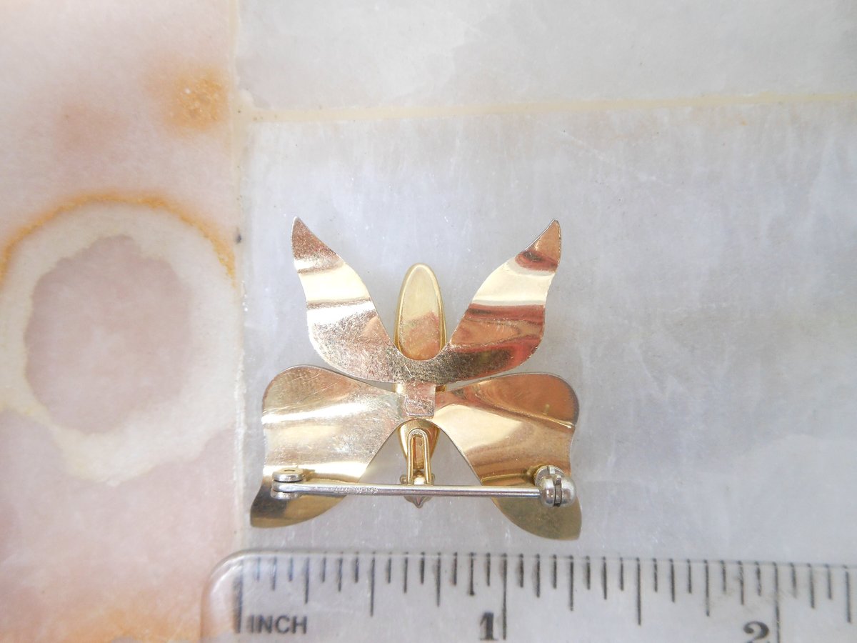 Vintage KREMENTZ Butterfly Brooch Jade Insect Bug Pin Gold Overlay Mid Century Designer Petite Jewelry Gift, VivianJoel.com